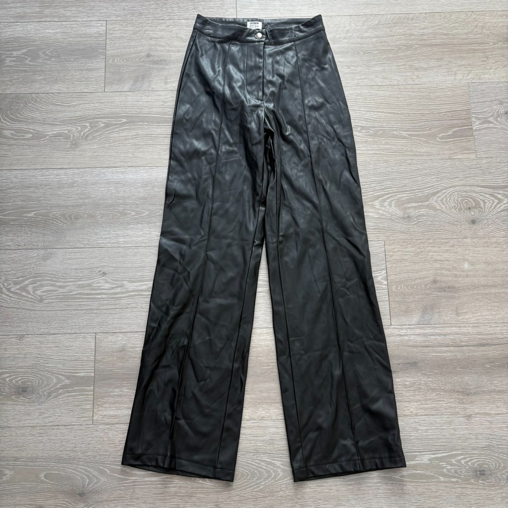 Cotton On Womens Black Wide Leg High Waist Faux Leather Pants Size 2